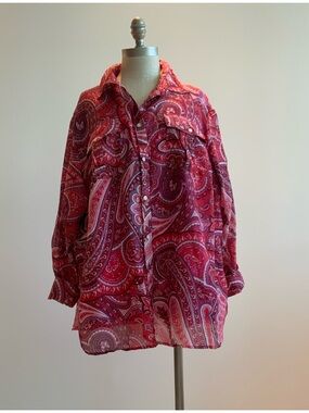 Fun Lauren Ralph Lauren Cotton/Silk Paisley Red Top Sz 3X